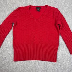 Rafaella Red V-Neck Checker Knit Sweater Medium